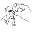 Disegno a tratto che mostra due mani che rimuovono il cappuccio protettivo da una fiala di medicinale per la preparazione dell
