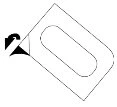 Schematic drawing of a rectangular container with a central oval opening and a curved black arrow indicating the opening motion of the lid