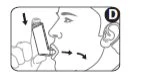 Disegno schematico di un profilo umano che utilizza un inalatore con una freccia verso il basso e una freccia verso l'alto