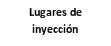 Black text on white background stating 'Lugares de inyección' in Spanish, meaning 'Injection sites'