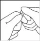 Two hands holding and carefully opening a small pouch or transparent plastic wrapper on a white background