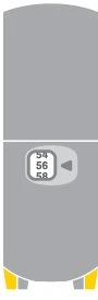 Dispositivo medico grigio con un display digitale che mostra i numeri 54, 56 e 58 accanto a una freccia rivolta verso sinistra
