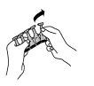 Two hands opening a plastic container with a rotational movement outward