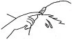 Black line drawing showing a hand pressing a finger against the tip of a person's nose, with closed eyes and pronounced eyebrows