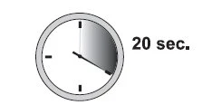Icon of an analog clock with a shaded section indicating the passage of 20 seconds, next to the text '20 sec.'