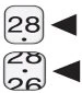 Two white rounded-corner boxes display the numbers 28 and 26 with black arrows indicating direction towards the numbers