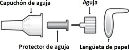 Technical diagram of a needle with cap and safety shield