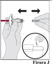 Two hands handling a medical device with black arrows indicating lateral movement and a circular detail of the inserted component
