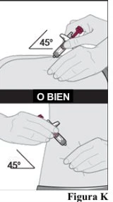 Two illustrations show hands holding a syringe to inject medication into the skin with a