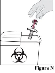 A hand discarding a used syringe into a