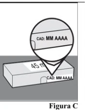 Diagram showing a rectangular box with the text 45 m and a circular magnification highlighting the date EXP MM YYYY