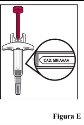 Diagram of a medical device with a magnified detail showing the inscription EXP: MM YYYY engraved on the cylindrical body of the device
