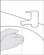 Disegno lineare di due mani che si lavano sotto un getto d'acqua