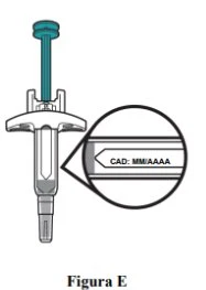 Technical drawing of a medical device with a circular magnification showing the marking CAD: MM/YYYY on the device body