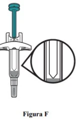 Technical diagram of a syringe with a circular magnification showing the detail of the tip