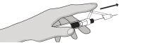 A hand holding a syringe with thumb and index finger