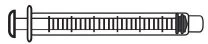 Black-and-white technical drawing of a horizontal syringe with graduated scale and plunger on the left