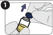 A hand holding a vial with yellow liquid while
