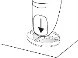 Technical drawing showing a white medical device with a black downward-pointing arrow indicating pressure on the circular base