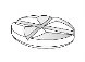 Technical drawing in black and white of a circular tablet with a cross-shaped score line dividing it into four equal parts