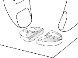 Two fingers gently pressing on two circular tablets placed on a flat surface in a technical line drawing