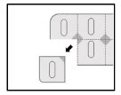 Diagramma schematico che mostra come separare un modulo quadrato da un foglio di compresse con linee tratteggiate e una freccia nera