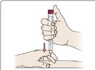 A hand holding a syringe with the