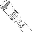 Black and white technical drawing of a cylindrical medical device composed of two interlocking parts