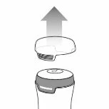 Technical illustration showing a circular cap being removed upward