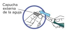 Technical drawing showing a hand removing the outer cap of the device