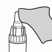 Schematic drawing of a conical-tipped medical device placed against a gray skin tissue surface