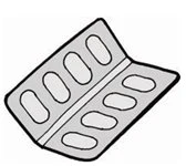 Medication blister folded in half, with ten oval tablet compartments arranged in two rows of five each