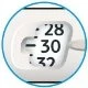 Close-up of a circular digital display showing the numbers 28, 30, and 32 in black on a white background with horizontal demarcation lines