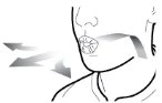Disegno lineare di un volto e collo con frecce che indicano il movimento della mascella e della lingua verso il basso e in avanti
