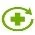 Green symbol with a central cross surrounded by a circular arrow pointing clockwise on a white background