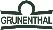 Logo del marchio farmaceutico Grünenthal con scritte in maiuscolo nere posizionate sotto un simbolo grafico stilizzato a forma di arco e linee orizzontali