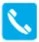 White tilted telephone handset icon on a bright blue square background