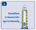 Illustrazione di una penna per insulina con una linea che indica il livello di insulina rimanente nel contenitore trasparente su sfondo azzurro