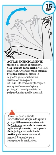 Disegno schematico di quattro mani che agitano energicamente una siringa con la punta rivolta verso l'alto