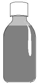 Gray glass bottle with white cap and a bright reflection on the right side against a white background