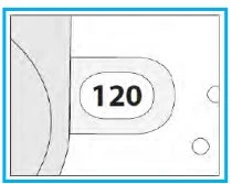 Stylized black and white drawing showing the number 120 at the