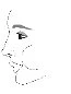 Stylized dashed-line drawing showing the profile of a human face turned to the left with visible eyes, nose, and lips