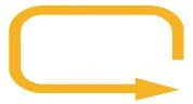 Stylized yellow arrow in a rounded rectangular shape pointing clockwise to the right on a white background