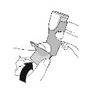 Technical drawing showing a hand gripping a medical device for the
