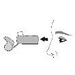 Stylized drawing of a medicine spray bottle being brought toward a person's nose via a black arrow