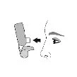 Schematic drawing showing a medical device approaching the side of a human face's nose, indicated by a black arrow
