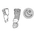 Stylized drawing of two cream tubes next to a circle containing a crescent moon and a star indicating the