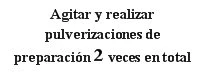 Black text on white background reading Agitar y realizar pulverizaciones de preparación 2 veces en total