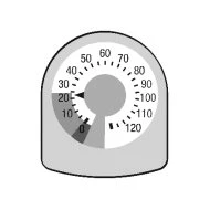 Dial of a measuring device with a numerical scale from 0 to 120 and an arrow indicating the value 25 on a gray and white background