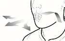 Line drawing of a face and neck with arrows indicating swallowing motion or food passage toward the throat